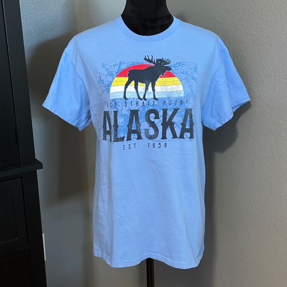 Norwegian Cruise Line Alaska‎ T-Shirt Medium Blue Moose Graphic Icy Strait Point